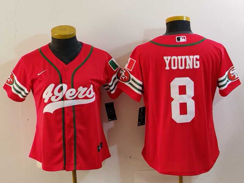 Womens San Francisco 49ers #8 Steve Young Red Mexico Cool Base Stitched Baseball Jersey